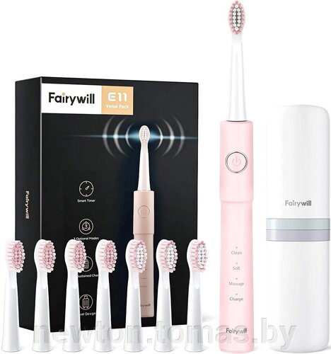 Электрическая зубная щетка Fairywill E11 розовый, 8 насадок
