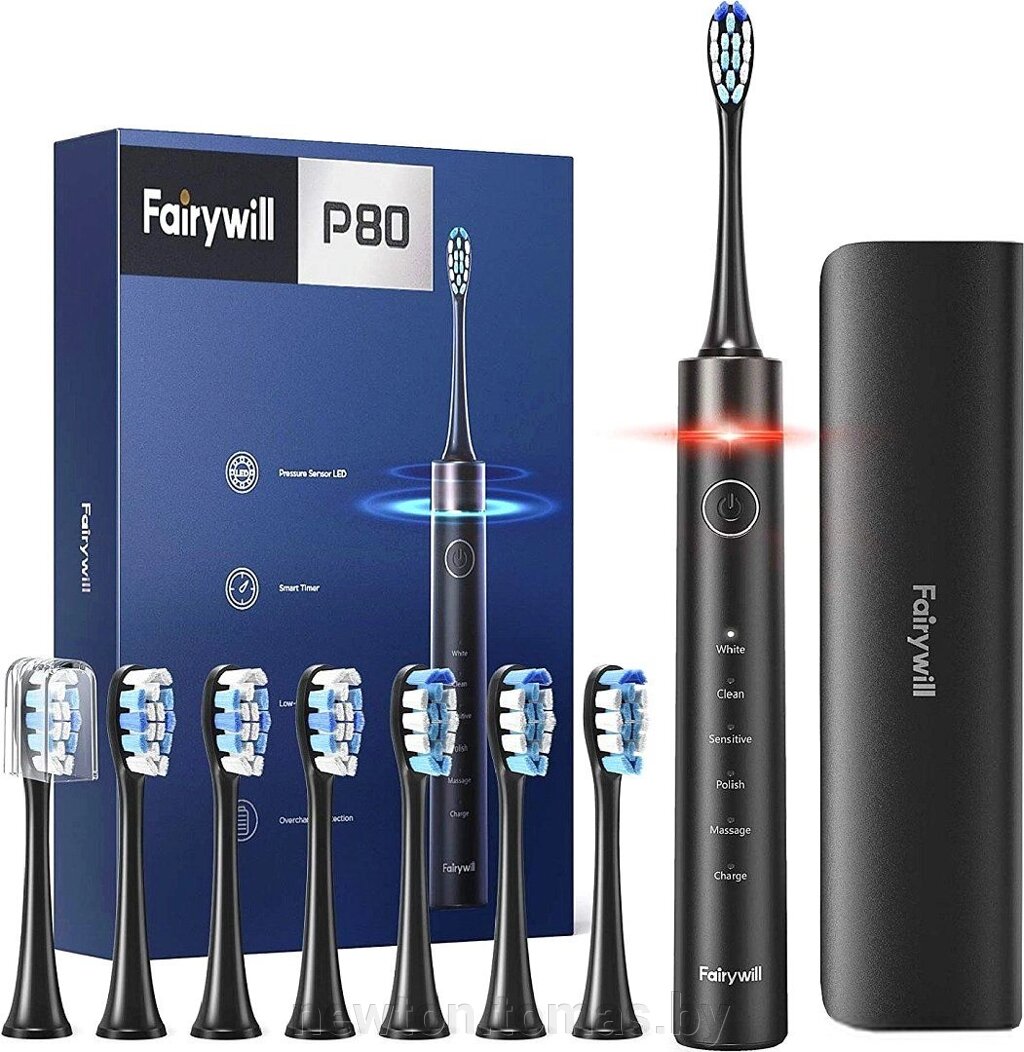 Электрическая зубная щетка Fairywill P80 черный, 8 насадок от компании Интернет-магазин Newton - фото 1
