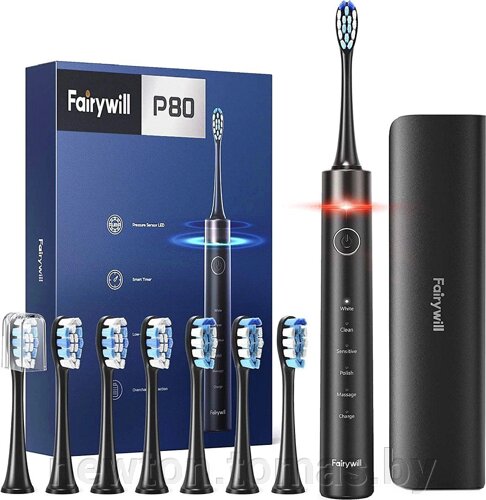 Электрическая зубная щетка Fairywill P80 черный, 8 насадок