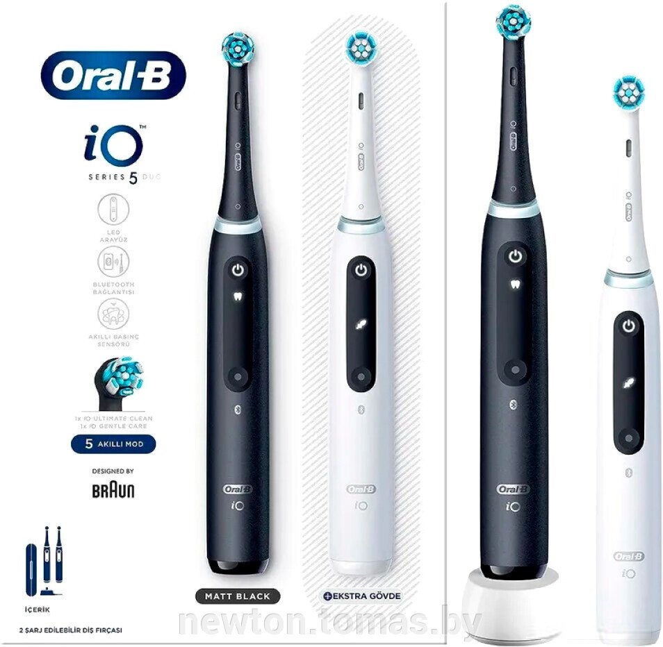 Электрическая зубная щетка Oral-B iO 5 Duo черный/белый от компании Интернет-магазин Newton - фото 1