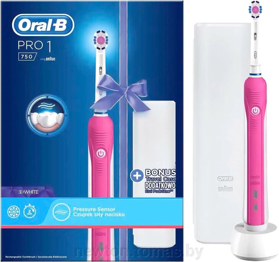 Электрическая зубная щетка Oral-B Pro 1 750 3D White D16.513.1UX розовый от компании Интернет-магазин Newton - фото 1