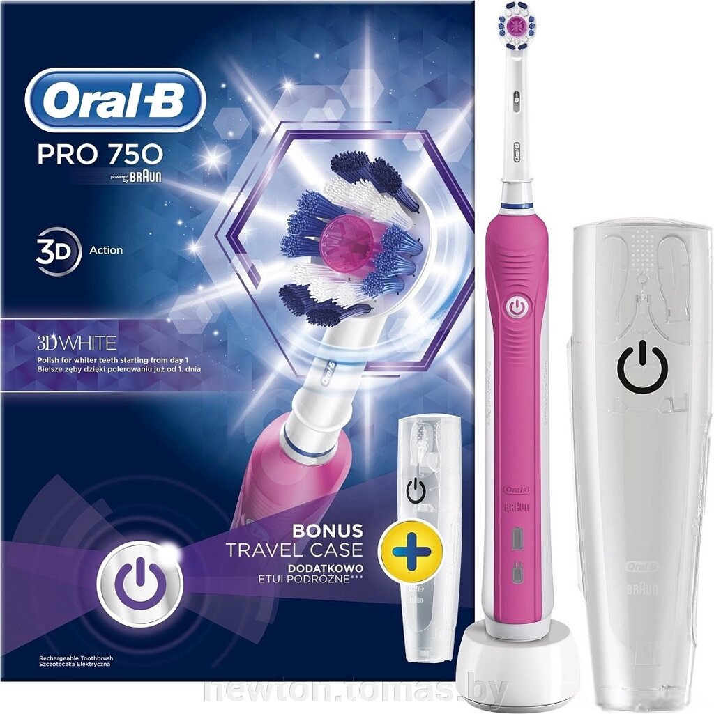 Электрическая зубная щетка Oral-B Pro 750 3DWhite D16.513. UX розовый от компании Интернет-магазин Newton - фото 1
