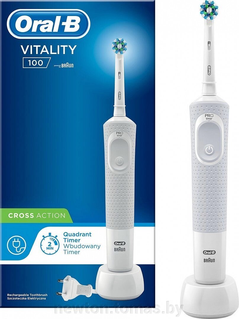 Электрическая зубная щетка Oral-B Vitality 100 Cross Action D100.413.1 белый от компании Интернет-магазин Newton - фото 1