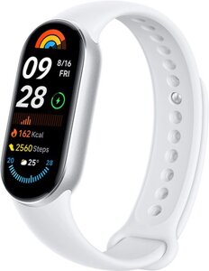 Фитнес-браслет Xiaomi Smart Band 9 серебристый, с белым силиконовым ремешком, международная версия