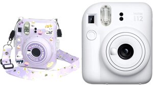 Фотоаппарат Fujifilm Instax Mini 12 белый + пурпурный чехол Sundays с ремнем