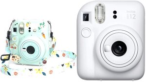 Фотоаппарат Fujifilm Instax Mini 12 белый + зеленый чехол Sundays с ремнем