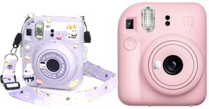 Фотоаппарат Fujifilm Instax Mini 12 розовый + пурпурный чехол Sundays с ремнем