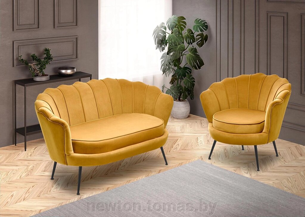 Интерьерное кресло Halmar Amorinito 2 горчичный/золотой от компании Интернет-магазин Newton - фото 1