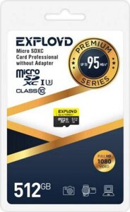 Карта памяти Exployd Premium Series microSDXC 512GB EX512GCSDXC10UHS-1-ELU3 с адаптером