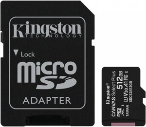 Карта памяти Kingston Canvas Select Plus microSDXC 512GB с адаптером