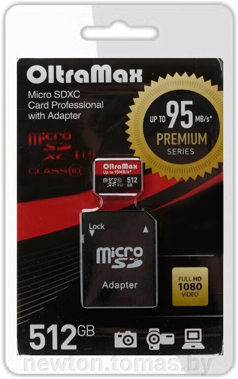 Карта памяти OltraMax Premium Series microSDXC 512GB OM512GCSDXC10UHS-1-PRU3 с адаптером от компании Интернет-магазин Newton - фото 1