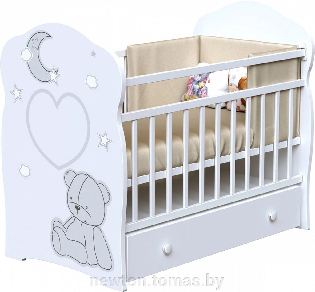 Классическая детская кроватка VDK Bear And Moon маятник и ящик белый от компании Интернет-магазин Newton - фото 1
