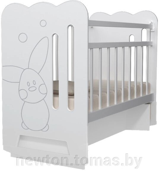 Классическая детская кроватка VDK Sweet Rabbit колесо-качалка с маятником белый от компании Интернет-магазин Newton - фото 1