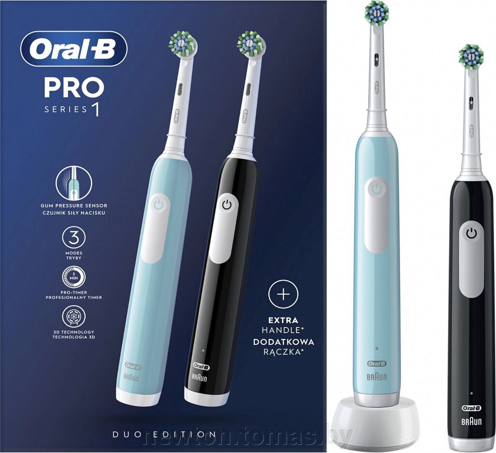 Комплект зубных щеток Oral-B Pro Series 1 D305.523.3H 2 шт, черный/бирюзовый от компании Интернет-магазин Newton - фото 1