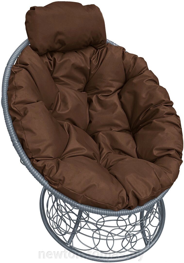Кресло M-Group Папасан мини 12070305 серый ротанг/коричневая подушка от компании Интернет-магазин Newton - фото 1
