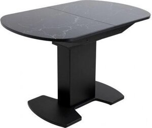 Кухонный стол Аврора Корсика фотопечать 120-151.5x80 мрамор черный 9/черный матовый