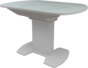 Кухонный стол Аврора Корсика стекло 120-151.5x80 мрамор белый 2/белый матовый