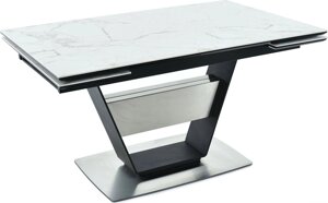 Кухонный стол Аврора Мальта 140-204x90 белый мрамор/черный матовый