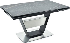 Кухонный стол Аврора Мальта 140-204x90 коричневый мрамор/черный матовый