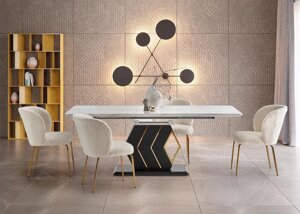 Кухонный стол Halmar Vincenzo 160 белый мрамор/черный/золотой