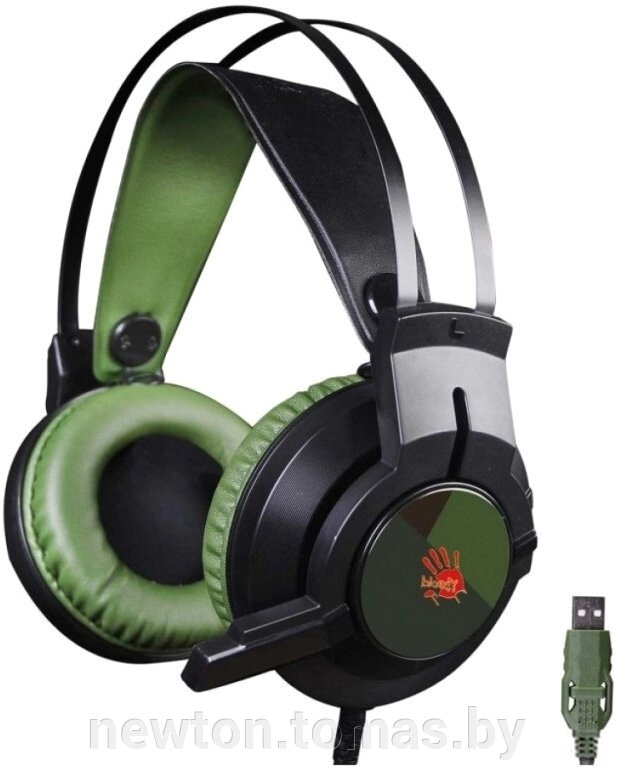 Наушники с микрофоном A4Tech Bloody J450 черный/зеленый от компании Интернет-магазин Newton - фото 1