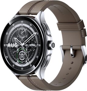 Умные часы Xiaomi Watch 2 Pro серебристый, с коричневым кожаным ремешком, международная версия