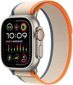 Умные часы Apple Watch Ultra 2 LTE 49 мм титановый корпус, титановый/бежево-оранжевый, нейлоновый ремешок размера S/M