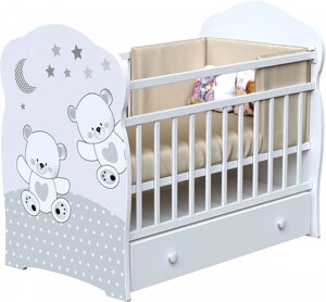 Классическая детская кроватка VDK Funny Bears маятник и ящик белый