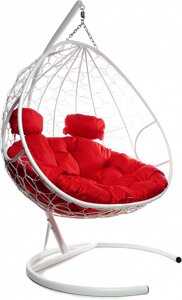 Подвесное кресло M-Group Для двоих 11450106 белый ротанг/красная подушка