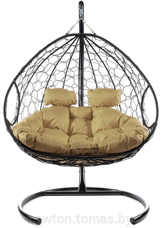 Подвесное кресло M-Group Для двоих 11450201 коричневый ротанг/бежевая подушка от компании Интернет-магазин Newton - фото 1