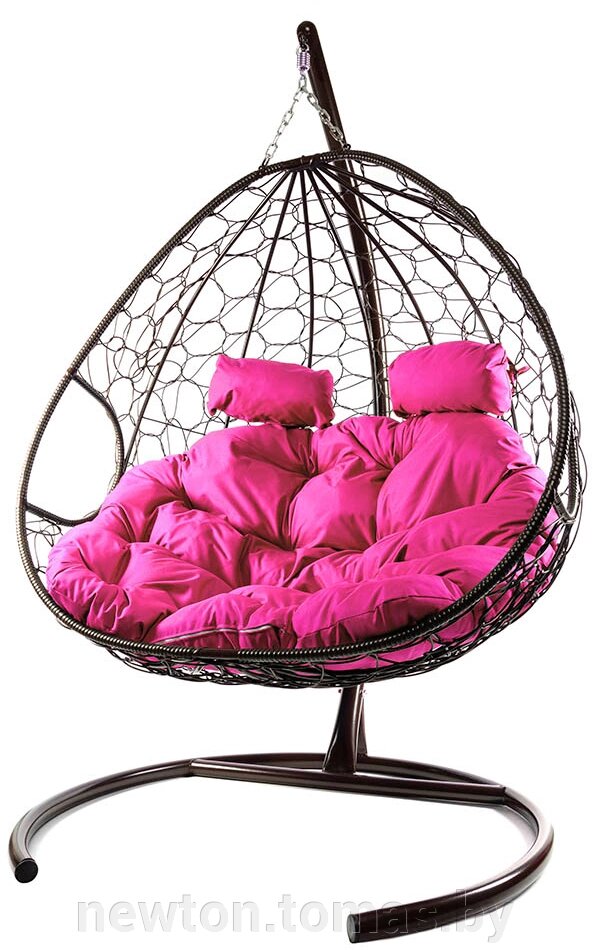 Подвесное кресло M-Group Для двоих 11450208 коричневый ротанг/розовая подушка от компании Интернет-магазин Newton - фото 1