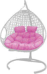 Подвесное кресло M-Group Для двоих Люкс 11510108 белый ротанг/розовая подушка