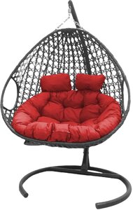 Подвесное кресло M-Group Для двоих Люкс 11510306 серый ротанг/красная подушка