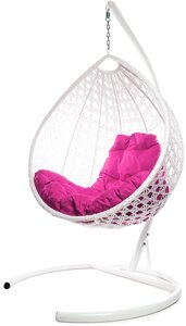 Подвесное кресло M-Group Капля Люкс 11030108 белый ротанг/розовая подушка