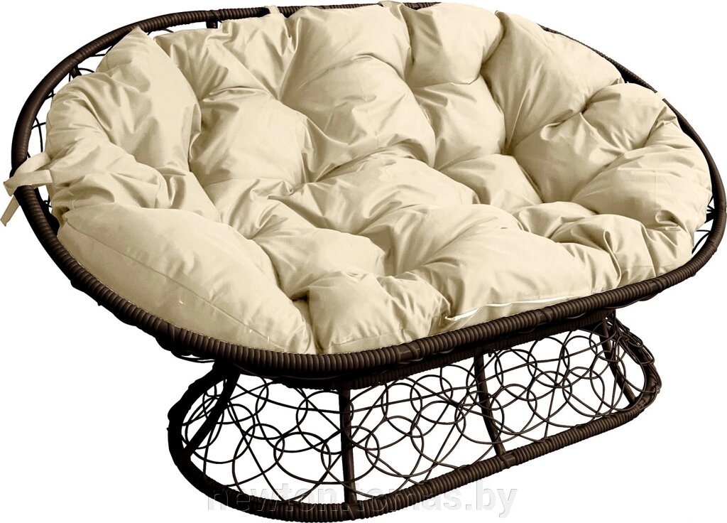 Садовый диван M-Group Мамасан 12110201 коричневый ротанг/бежевая подушка от компании Интернет-магазин Newton - фото 1