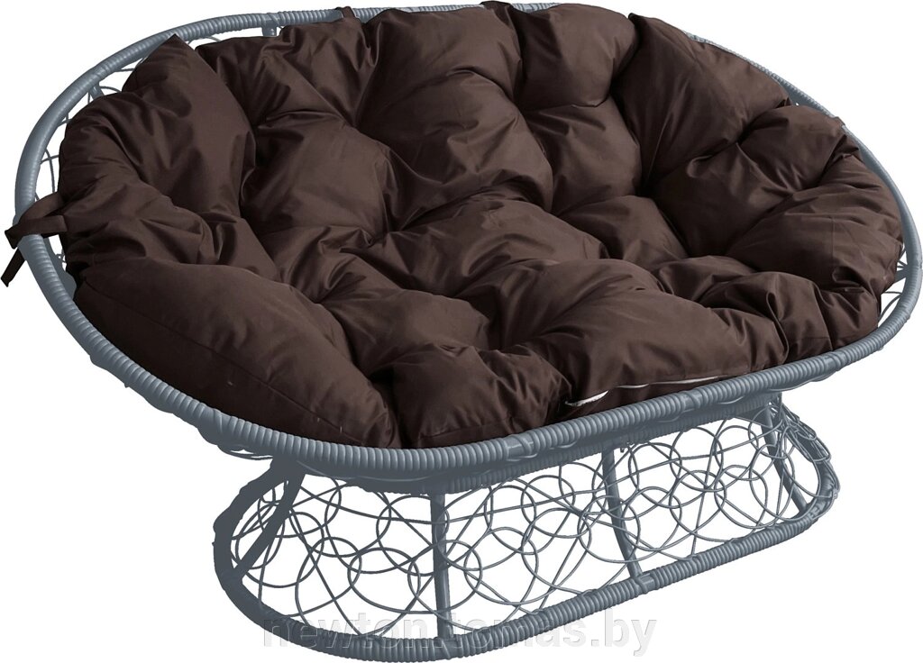 Садовый диван M-Group Мамасан 12110305 серый ротанг/коричневая подушка от компании Интернет-магазин Newton - фото 1