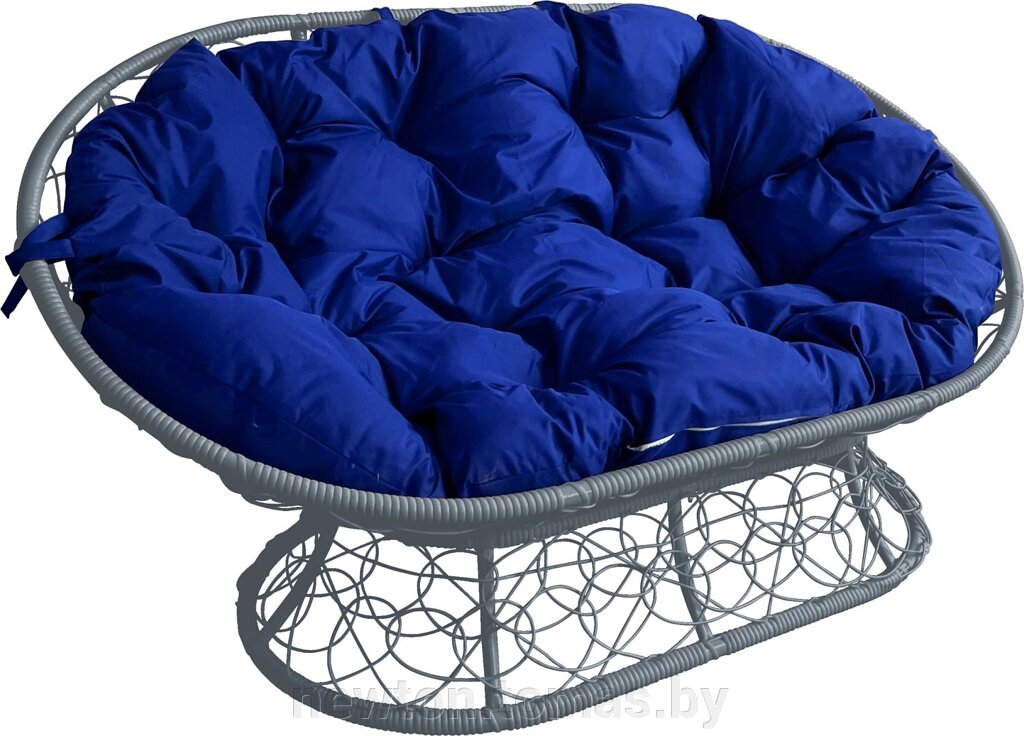 Садовый диван M-Group Мамасан 12110310 серый ротанг/синяя подушка от компании Интернет-магазин Newton - фото 1