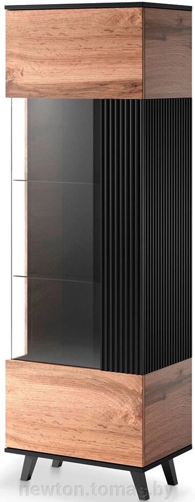Шкаф-витрина Halmar Random W-1 дуб вотан/черный от компании Интернет-магазин Newton - фото 1