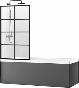 Стеклянная шторка для ванны Rea Lagos-1 70 черный/прозрачное стекло