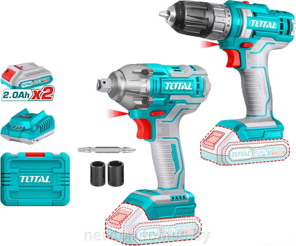 Total TOSLI230702 шуруповерт, гайковерт, с 2-мя АКБ, кейс от компании Интернет-магазин Newton - фото 1