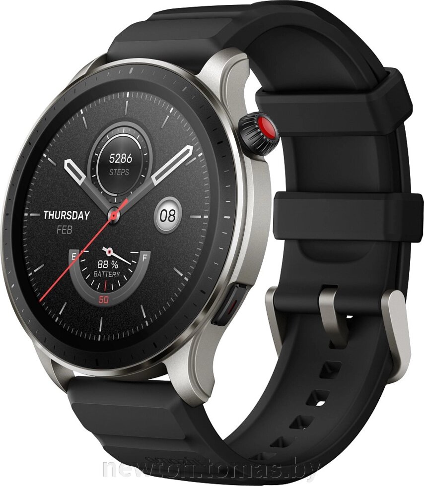 Умные часы Amazfit GTR 4 серебристый, с черным ремешком из фторэластомера от компании Интернет-магазин Newton - фото 1