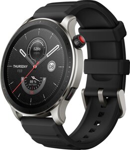 Умные часы Amazfit GTR 4 серебристый, с черным ремешком из фторэластомера