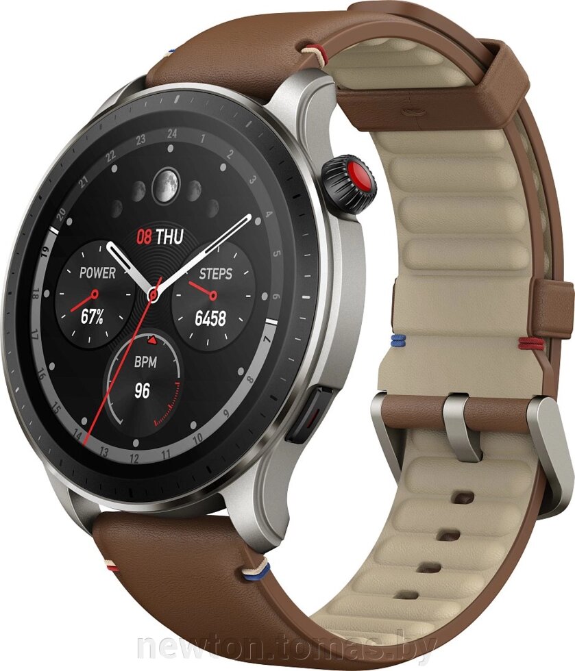 Умные часы Amazfit GTR 4 серебристый, с коричневым кожаным ремешком от компании Интернет-магазин Newton - фото 1