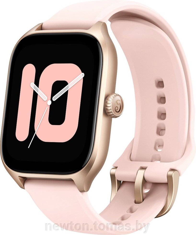 Умные часы Amazfit GTS 4 золотистый, с розовым ремешком из фторэластомера от компании Интернет-магазин Newton - фото 1