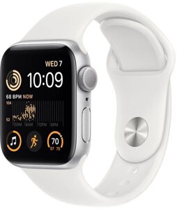 Умные часы Apple Watch SE 2 40 мм алюминиевый корпус, серебристый/белый, спортивный силиконовый ремешок M/L