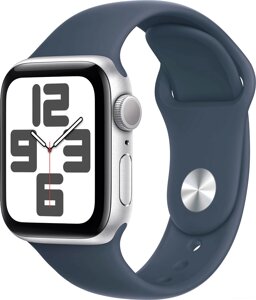 Умные часы Apple Watch SE 2 40 мм алюминиевый корпус, серебристый/грозовой синий, спортивный силиконовый ремешок S/M
