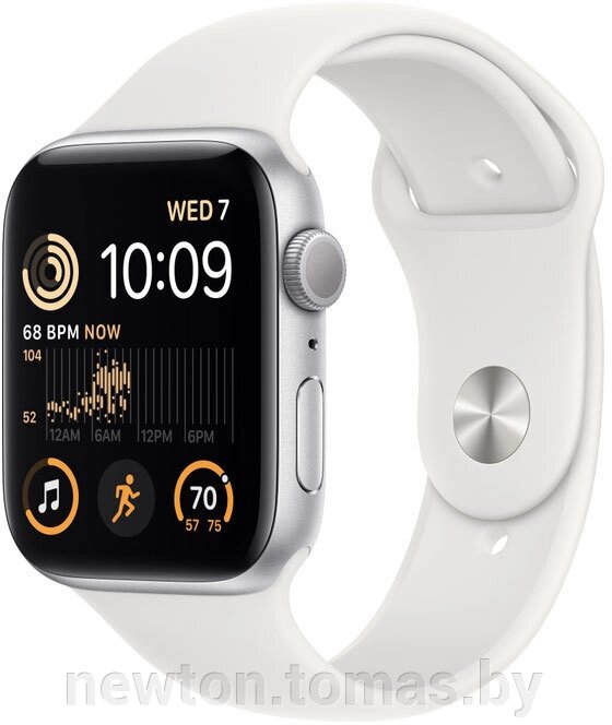 Умные часы Apple Watch SE 2 44 мм алюминиевый корпус, серебристый/белый, спортивные силиконовые ремешки S/M + M/L от компании Интернет-магазин Newton - фото 1