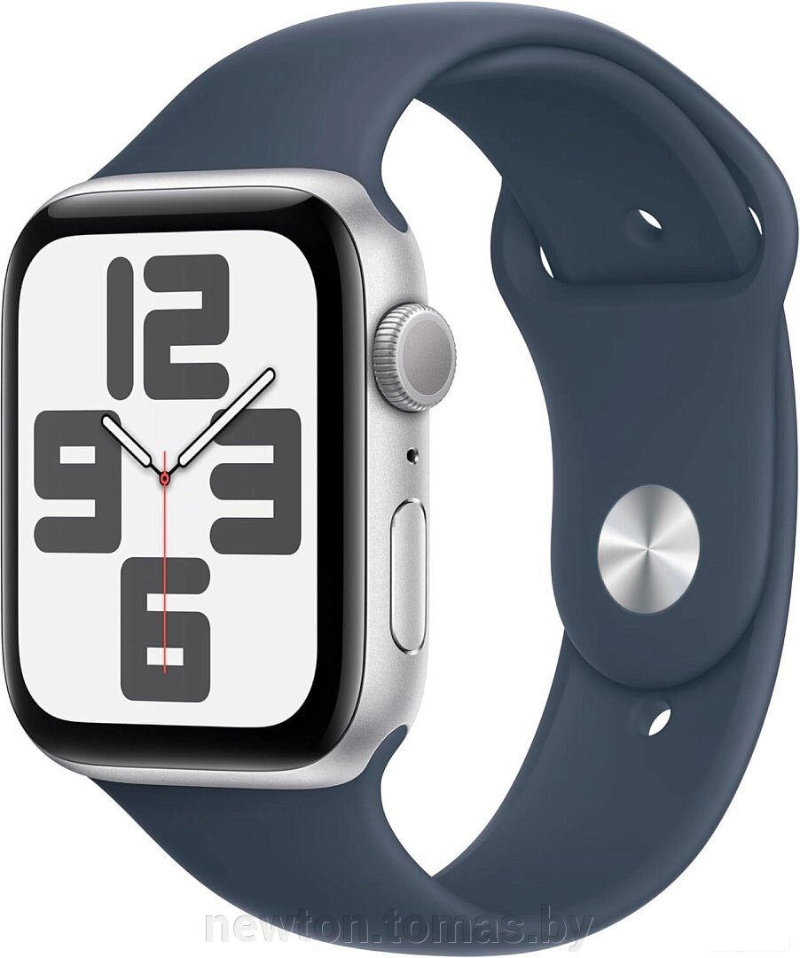 Умные часы Apple Watch SE 2 44 мм алюминиевый корпус, серебристый/грозовой синий, спортивный силиконовый ремешок M/L от компании Интернет-магазин Newton - фото 1