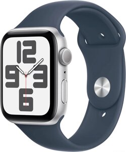 Умные часы Apple Watch SE 2 44 мм алюминиевый корпус, серебристый/грозовой синий, спортивный силиконовый ремешок M/L