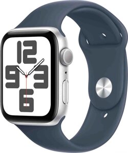 Умные часы Apple Watch SE 2 44 мм алюминиевый корпус, серебристый/грозовой синий, спортивный силиконовый ремешок S/M